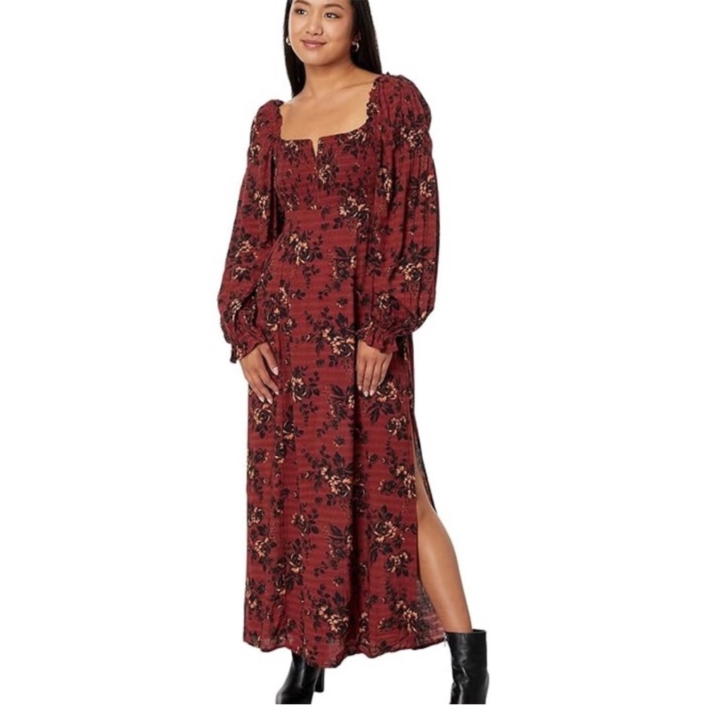 FREE PEOPLE | JAYMES MIDI DRESS | BURGUNDY COMBO | SIZE LARGE P (READ DESC.)